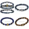 Perline Leopardo Occhio di tigre Bracciale testa di leone Gufo Buddha Perline Bracciali Braccialetti Fascino Pietra naturale Yoga Gioielli Uomo Donna Dr Dh91S