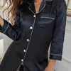 Vêtements de nuit pour femmes Chemise de nuit à boutons pour femmes Printemps Automne Hiver Manches longues Pyjamas en satin de soie Pyjamas Vêtements de nuit sexy Vêtements de maison