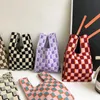 Aufbewahrungstaschen Trend Gestrickte Schachbretttasche Koreanische Kleine Einkaufsfarbe Plaid Vintage Baumwolltuch Handtasche Lässige TragetaschenAufbewahrung