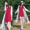Bluzki damskie 2023 Summer vintage długie rękawowe haft lniany kimonos kobiety Tassels Split Maxi Beach Tops