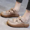 Klänningskor romerska mesh sandaler kvinnor sommar retro runda huvudet tjock botten fast färg utomhus casual promenad sandalias de mujer