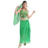 Scena zużycie 3PCS Zestaw monety Egipt Belly Dance Costume Performance Triba Gypsy Belldance Dress Dancing Dancing