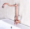 Kitchen Faucets Brass Kitchen/Basin Faucet Antique Red Copper Basin Rotating Single Handle Hole And Cold Water Anf136