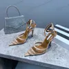 2023 moda donna scarpe perline tacchi alti sfera di cristallo scarpe di cristallo in pelle Aquazzura scarpe da donna sandali con tacco alto Aquazzuras designer matrimonio da B7t2 #