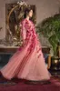 Robes de soirée 2023 Bal 3D Fleurs Florales Rose Rose Manches Longues Col En V Robes De Soirée Longueur De Plancher Tulle Costume D'anniversaire Filles