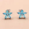 Orecchini a bottone Portafortuna multicolore Ciondolo a forma di fiore in cristallo Colore argento Matrimonio Stelle zircone blu acqua per donna