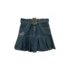 Юбки летняя джинсовая джинсовая короткая юбка Женщины ретро сексуальная высокая талия плиссированная дама, корейская мода, стиль 230327
