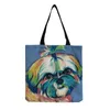 Evening Bags Shopping Bag Cartoon Oil Painting Dog Print Travel Beach Handbags Portable Shoulder Cute Animal High Capacity Ladies Leisure