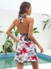 Casual jurken sexy backless mini jurk vrouw zomer diep v-hals mode dames mouwloze 2023 bloemenprint boho strandgewaad femme