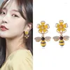 Boucles d'oreilles à dos GRACE JUN, en émail, en forme de fleur d'abeille, à Clip et percé pour femmes, breloque à la mode, 2023