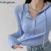 Womens TShirt Crop Tops Moda Magliette per le donne Felpa con cappuccio T-shirt a maniche lunghe Y2k Abbigliamento Coreano Donna casual Magliette Ropa Mujer 230327