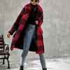 Women's Wool & Blends Oversized Woolen Coats Autumn Winter Warm Turn Down Collar Long Sleeve Plaid Pocket Cardigan Overcoat WDC9710