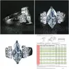 Smyckestorlek 510 ringar lyx 925 Sterling Sier Stor Marquise Cut White Topaz Cz Diamond Gemstones Party Eternity Women Eng Dhxig