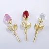 50pcs Valentines Day Gift Crystal Glass Rose Artificial Flower Silver Gold Rod Rose Flower for Girlfriend Wedding Gifts for Guest