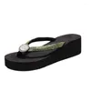 Tofflor 2023 mode kvinnor flip flops faux mocka strass dekor skivor utomhus sommar svart plattform damer skor