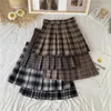 Jupes HOUZHOU Vintage jupe à carreaux femmes Kawaii taille haute Aline plissé Mini pour filles automne mode coréenne Style Preppy 230327