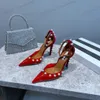Dress Shoes 2023 Fashion Women kralen Hoge hakken kristallen ball lederen kristallen schoenen hakken sandalen aquazzuras ontwerper trouwtrend da j8el#
