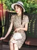 Etniska kläder 2023 Summer Temperament Elegant Slim Women Dress Fashion Vintage Floral Print Stretch Cotton High Split Mid-Length Cheongsam