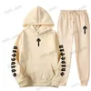 Tracksuits masculinos 2023 novas letras trapstar impressas homens e mulheres conjunto de esportes casuais com capuz moda cápsula conjunto t230327