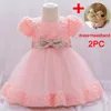 Vestidos de menina Plbbfz Enviar lantejoula rosa de cabeça Primeira menina para crianças para crianças batizador big bow party wedding princesa e 230327