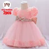 Vestidos de menina Plbbfz Enviar lantejoula rosa de cabeça Primeira menina para crianças para crianças batizador big bow party wedding princesa e 230327