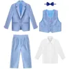 Suits baby boy formell smoking klädkläder bröllop gentleman grå väst långglans skjorta byxor 4 st spädbarn barn kläder 230327