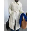 Women's Trench Coats Long Straight Winter Coat Down Jacket Parka With Belt Casual Women Parkas Pockets Lapel Collar Stylish Oute