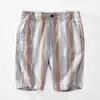 Mäns shorts Summer Kontrast Striped Shorts för män Pure Linen Lightweight Beach Straight Loose Cnapp Up Short Pants 230327