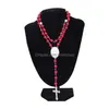 Sublimation Blanks Layered Choker Necklace Pearl Cross Women Pendant Long Rosary Bead Chain Jesus Catholic Crucifi Dh4El