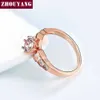 Bandringe ZHOUYANG Ehering für Frauen Roségold Farbe Sechs Klaue Zirkonia Rundschliff Verlobungsfeier Geschenk Modeschmuck R680 G230327