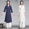 Etnisk klädbomull och linne retro plus storlek klänning kvinnors enstaka hanfu elegant kinesiska förbättrade cheongsam mantel chinoise ankomst