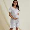 Moderskapsklänningar 2023 Ankomstfjäder och sommar trendiga solida kortärmare ammande klänning kvinnor mamma ammar