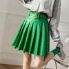 Skirts er Tong Pu Leather Skirt High Waist A Line Korean Fashion Short Pleated Skirt Autumn Winter Black Mini Skirts Y2k Clothes 230327