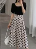 Arbetsklänningar kvinnor sommar elegant polka prick kjol kostym kort ärm toppar höga midje kjolar två stycken set femme mode vintage kläder