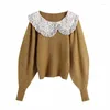 Womens Sweaters Pullover Sweater Ladies 2023 Solid Color Casual Loose High Collar Lantern Sleeve Fashion Mohair Knitted