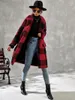 Women's Wool & Blends Oversized Woolen Coats Autumn Winter Warm Turn Down Collar Long Sleeve Plaid Pocket Cardigan Overcoat WDC9710