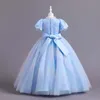 Dziewczyna sukienki nastolatki Dziewczyny z rękawem cekinowa tiulowa sukienka księżniczka elegancka duże dzieci w talii formalny kostium balowy niebieski wieczór