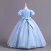 Robes de fille Ados Filles Manches Bouffantes Paillettes Tulle Robe De Princesse Élégante Grands Enfants Taille Haute Costume De Bal Formel Soirée Bleu Glace