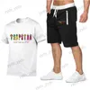 Мужские спортивные костюмы, летняя футболка и шорты, комплект TRAPSTAR, хлопок с буквенным принтом, с короткими рукавами, мужской повседневный комплект из двух предметов T230327