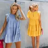 Sukienki swobodne 2023 Summer Kobiety luźne słodkie maniak z rękawem motyla mini sukienka wygodna żółta biała niebieska sukienka1
