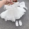 Robes de fille bébé baptême né mariage 1er anniversaire fête fille dentelle princesse blanc infantile robes de baptême avec chapeau 230327