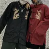 Bluzki damskie koszule QWeek Harajuku bluzka chińska dragonowa koszula haft kardigan długi rękaw