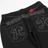 Pantalones vaqueros para hombre Chic estrella bordado de letras negro Hip Hop hombres pantalones vaqueros rectos pantalones ropa de calle pantalones de mezclilla holgados para hombre moda Spodnie 230327