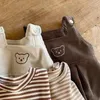 Pajamas Autumn Baby TShirts Corduroy Sling Rompers Suit for Boys Cotton Stripe Pullover Cartoon Bear Kids Overalls Infant Girls Clothes 230327