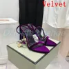 Velvet Rivet Calcachement pointuy luxe Naked Woman Shoe Man Designer Slide Cuir Shiny High Talon Denim Labuin Slipper Ankle Factory Footwear Sandale 10,5 cm