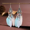 Multicolor Boho Feather Women Orecchini pendenti Lega geometrica Perline fatte a mano Foglia Orecchini lunghi Mujer Gioielli indiani Pendientes