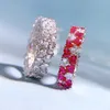 Coeur rubis diamant bague 100% réel 925 argent sterling fête alliance bagues pour femmes promesse de mariée bijoux de fiançailles