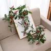 Fiori decorativi Artificiali Foglia di agrifoglio Vite Natale Rattan Bacca Fiore Ghirlanda fai da te Corona Casa Appeso Ornamento per la festa di Natale Decor