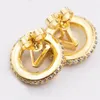 Lyxiga överlägsna design Ladies Auratus Circle örhängen Full Rhinestone Gold Plated Ear Stud Letters Earring Hoop Wedding Party Jewelry