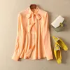 Kvinnors blusar 7evening Ladies 2023 Silk Viscose Blend White/Champagne/Orange Pink Long Sleeve Shirt With Band